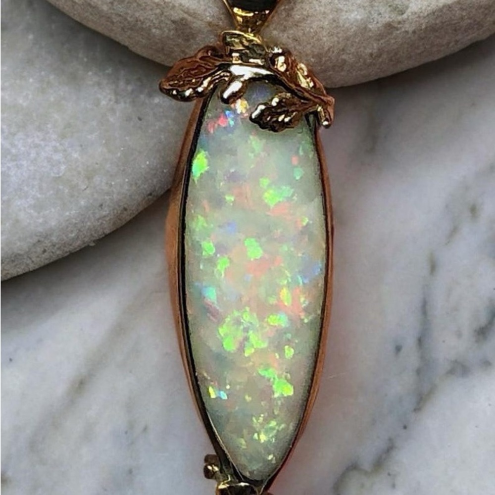 “The golden leaf” 10k Gold natural opal handmade pendant